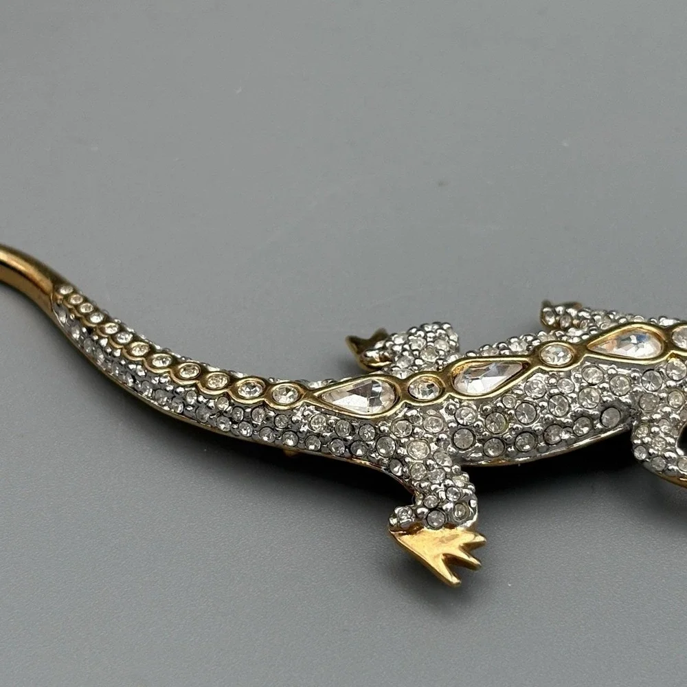 Vintage SAL Swarovski Lizard Brooch Pin Diamante Rhinestone Jeweled Salamander